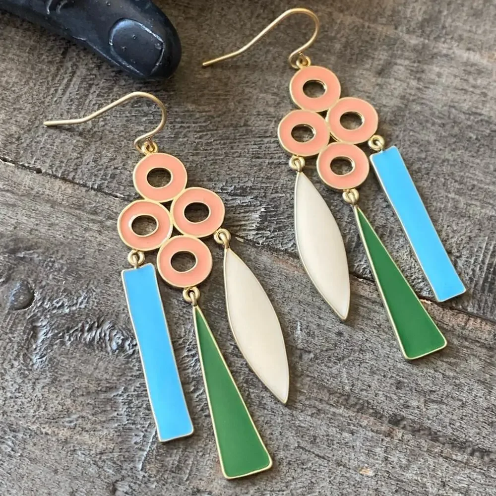 NEW Bright Enamel Colors Circle Dangle Earrings
